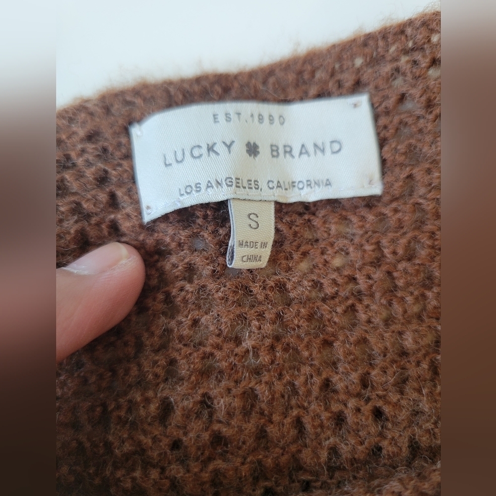 Lucky Brand Fringe Wool Blend Sweater S Brown - Picture 5 of 7